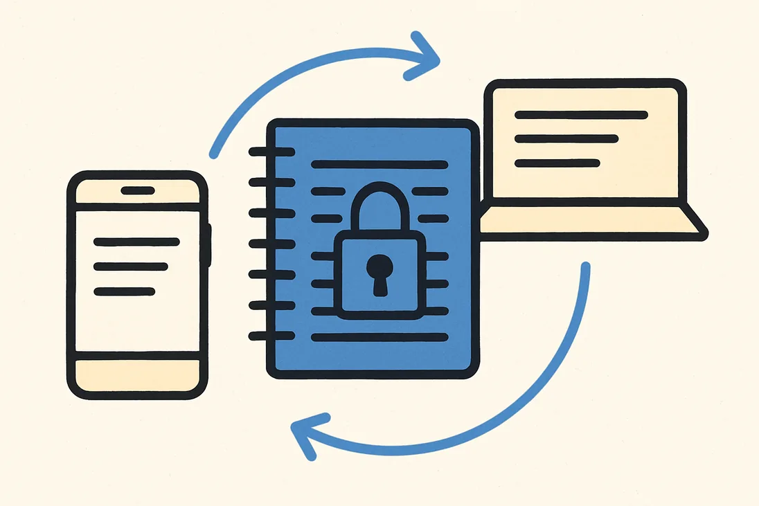 Illustration d'une application de notes open source chiffrée et synchronisée