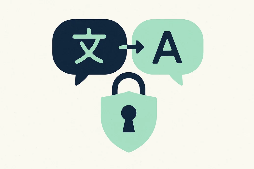 Traduction en ligne protegee symbolisee par deux bulles de langues et un cadenas